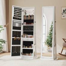 Dripex Jewelry Organiser Mirror Wardrobe, 360° Swivel Jewelry Storage, Lockable, 3 In 1 Free Standing Mirror With Storage Shelves - White - View 4