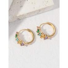 Hihho 1pair Exquisite Cubic Zirconia Wheat Ear Decor Hoop Earrings For Women For Daily Decoration - Vàng - Xem 2