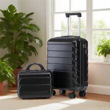 14"/19" 2-Piece ABS Spinner Suitcase Set With Combination Lock & 14" Cosmetic Bag (Black) - Black - View 4