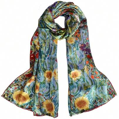 Van Gogh And Claude Monets Paintings, Fashion Silk Scarf Premium Shawl Wrap Art (Van Gogh - Starry Night)