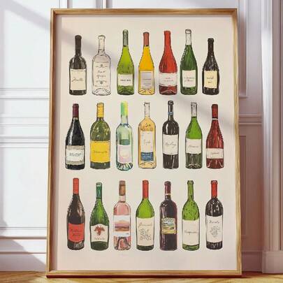 1 件，墙面艺术，复古海报，葡萄酒图形艺术印刷品，极简主义波西米亚风格香槟色帆布画，餐厅装饰，厨房美学设计，送给朋友的礼物，乔迁礼物，无框