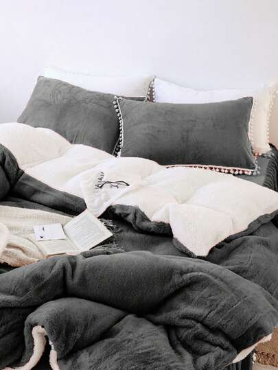 1 件柔软舒适的牛奶丝绒夏尔巴羊毛毯，双层，深灰色，适合卧室和客厅