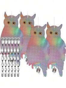 Búho reflectante anti-pájaros, espantapájaros colgante reflectante de plástico - Turbina de viento decorativa para el hogar y el jardín, Repelente de búhos - Ventilador decorativo para la casa y el jardín, Prevenir el robo de frutas, Otoño