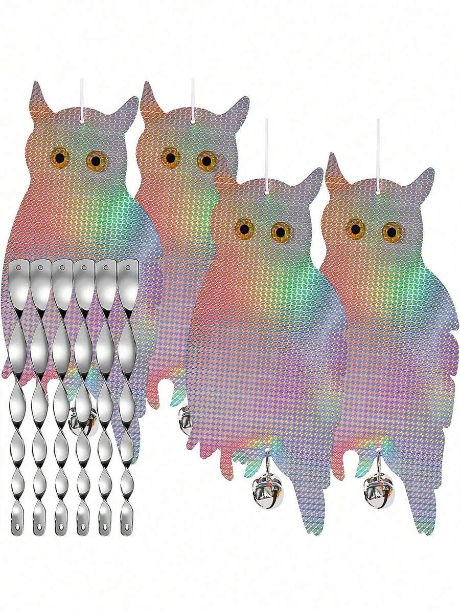 Búho reflectante anti-pájaros, espantapájaros colgante reflectante de plástico - Turbina de viento decorativa para el hogar y el jardín, Repelente de búhos - Ventilador decorativo para la casa y el jardín, Prevenir el robo de frutas, Otoño