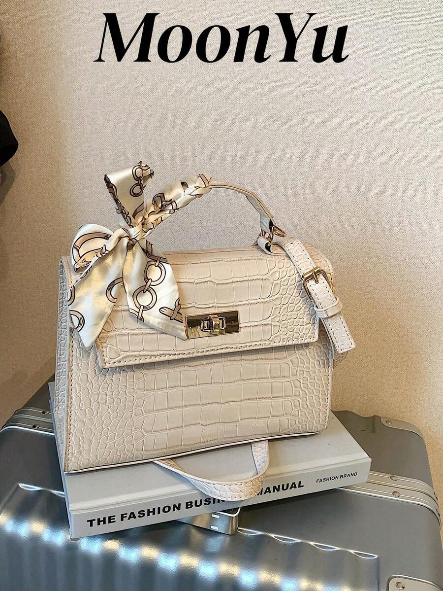 New Glossy Crocodile Pattern Handbag For Women, Large Capacity, Fashion & Elegant, Can Be Worn Over Shoulder, Black, Best Mother's Day Gifts Women - White - View 1