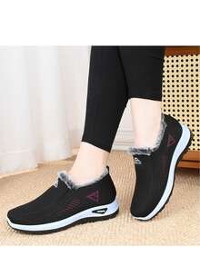 Scarpe casual invernali da donna, con fodera in pile spessa, antiscivolo, leggere e calde per la neve, adatte per persone di mezza età e anziani, con suola morbida e confortevole - nero - Visualizzare 2