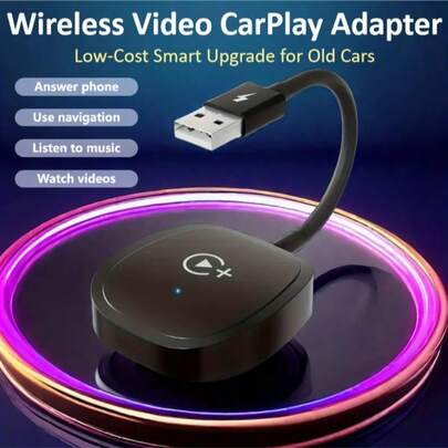 Adaptador inalámbrico CarPlay, conexión rápida plug and play, compatible con el sistema inteligente del automóvil, puede reproducir música, navegación del automóvil, control de voz, sin batería, la aplicación de video incorporada puede reproducir videos