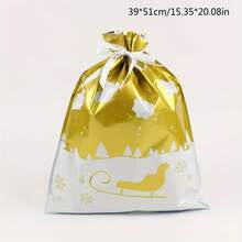 2PCS/Set Christmas Gift Packaging Bags With Drawstring Closure Festive Santa Reindeer Snowflake Tree Designs Multiple Styles Of Gift Packaging Bags Durable Plastic Holiday Treat Bags For Xmas Decorations Candy & Presents - Multicolor - View 12