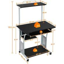 2 Tiers Computer Desk With Keyboard Shelf And Printer Shelf Stand Home Office PC Laptop Table Furniture Study Gaming Desktop Workstation - Black - View 3