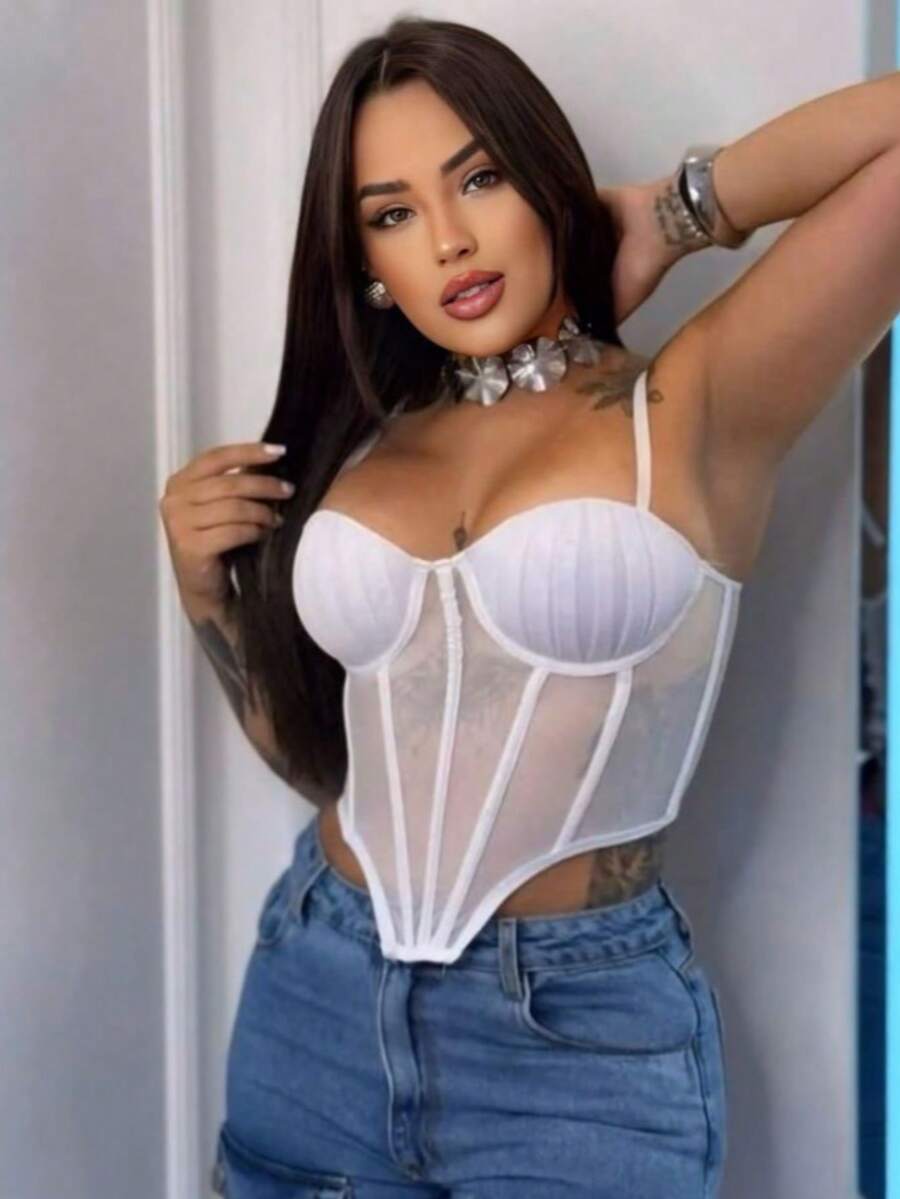 corset priscila com bojo e transparencia estruturado