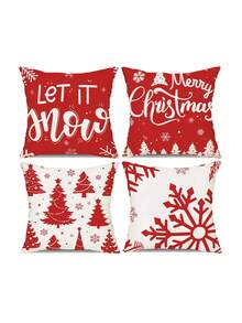 4 fundas de cojín decorativas navideñas impresas, con motivos de copos de nieve, árboles de Navidad y otros elementos navideños, adecuadas para la sala de estar, el dormitorio, el sofá, la oficina y otras ocasiones. Decoración de habitación, decoración de dormitorio, decoración navideña, decoración de fiesta (no se incluyen los insertos de cojín) - (impresión de un solo lado) - Multicolor - Ver 11