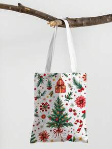 1 Stück Weihnachtsstrumpf Muster Tragetasche, große Kapazität Schultertasche, Damen Lässig Handtasche, Segeltuch Tragetasche geeignet für Arbeit, Schule, Einkaufen