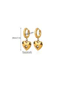 1 Đôi bông tai thép không gỉ hình ngôi sao và mặt trăng kiểu cổ điển, hình trái tim và giọt nước, trang sức vàng, quà tặng cho phụ nữ dịp Giáng sinh, sinh nhật, hoặc đeo hàng ngày. - Vàng - Xem 14