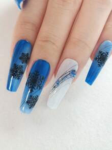 Tiebeauty 4 tờ miếng dán móng tay Giáng sinh 3D hình bông tuyết trắng đen lá vàng nghệ thuật dán móng tay cho nữ trang trí tiệc Giáng sinh tự làm - Nhiều màu - Xem 4