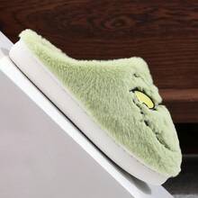 Hauioe Christmas Slippers Cartoon Plush Slippers Winter Soft Green Merry Christmas Gifts - Xanh lá cây a - Xem 2