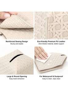 1 Stück beige/schwarze PU Tissue Aufbewahrungsbox, PU Leder einfache Rattan gewebte Tissue Box für Esszimmer, Wohnzimmer, Leder kreative Schubladenbox, Auto Leder Tissue Aufbewahrungstasche