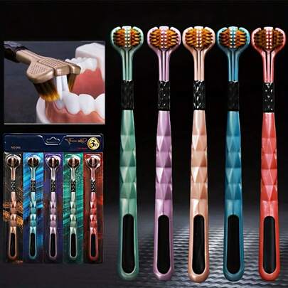 5-Piece Premium Toothbrush With Triple Bristle Technology. Triple Head Multi-Angle Cleaning Toothbrush, 360° Cleaning Reaches Every Tooth, Even The Hard To Reach Areas, Adult Ultra Soft Toothbrush, Comprehensive Care For Teeth And Gums, Suitable For Adults And Teenagers