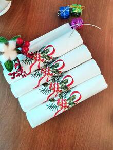 1 pezzo/2 pezzi/4 pezzi Tovaglioli in misto lino di alta qualità con ricamo natalizio, resistenti a macchie e olio, panni decorativi quadrati per cucina, tavolo da pranzo, scrivania, vanità, arredamento domestico, soggiorno, camera da letto, mobili da esterno, campeggio, ville, vacanze, feste, armadi, ristoranti, matrimoni
