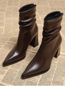 时尚尖头踝靴，高端美感，高跟，2025秋冬新款 - 棕色 - 查看 2