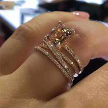 Rose Gold Sparkling Diamond Square Ring Cross Women's Ring - Hoa hồng vàng - Xem 4