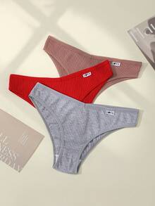 5pcs Briefs Panties Ribbed Knickers Women's High Elastic Underpants Panty Solid Color Underwear Letter Design Lingerie Low-Waist