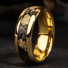 1 Piece Men's Stainless Steel Ring - Neutral Gold Inlaid With Black Star, Modern Minimalist Wedding Ring, Durable Couple Commemorative Jewelry Gift, Anniversary Ring, Exquisite Style - 8 - 查看 3