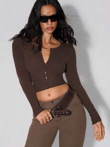 TypaGal Cardigan & Solid Color Shorts Set, Long Sleeve, Simple, Fashionable & Casual For Daily Wear Knit Bodycon Brown Fall Autumn Winter Casual Sporty Chic Modern Going Out Elegant Party - Brown - View 1