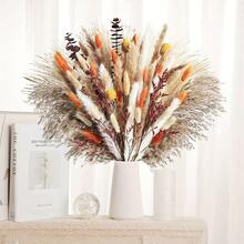 27/38/45/100/110/200 Pcs Artificial Pampas Grass Bohemian Style Dried Flowers Bundle - 50 Stems Pampas Decor, 30 Natural Dried Feather Grass, 120 Natural Bunny Tails For Versatile Rattan Tabletop Decor - Beige - View 27