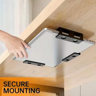 3pcs Black Desk Mounted Laptop Stand With Screws, Under Desk Laptop Holder, Under Desk Laptop/Keyboard Storage