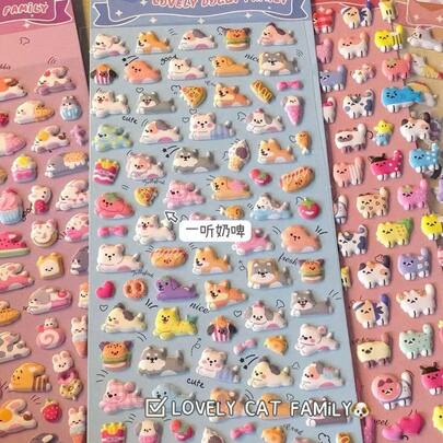 New Ins Style Korean Cartoon Foam Stickers, Cute Cat & Dog Stickers, For Decorating Journals, Diaries, Phone Cases