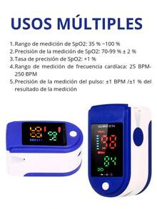 Oxímetro Digital de Dedo Índice con Pantalla LED Oxigeno en la Sangre Pediátrico - Azul - Ver 5