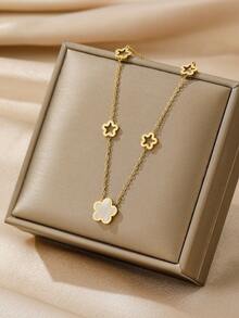 1件 时尚简约金色链条五瓣花项链（OPP包装） - 金黃色 - 查看 5