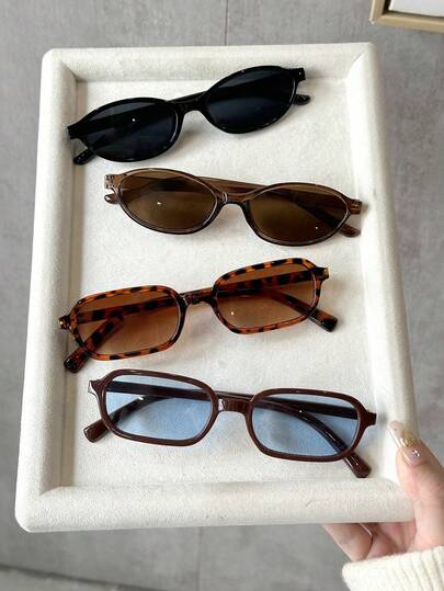 4 piezas Gafas de plástico con estampado de leopardo, de montura cuadrada, unisex, adecuadas para uso diario, combinación de atuendos, fotografía callejera, playa, fiesta, senderismo, accesorio de moda, gran regalo para vacaciones, se adapta a todos los tipos de rostro, alta calidad