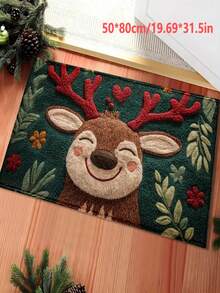1pc New Winter Cute Smiling Deer Print Doormat, Uploaded Real Photos & Details, Suitable For Living Room, Bedroom, Indoor - Machine Washable - Flannel Material, Delicate Wrap, Skin-Friendly, No Pilling, Water-Resistant Easy Care, No Odor - Ideal For Home Decor, Room Decor, Living Room Carpet, Bedroom Carpet, Bathroom Carpet, Kitchen Carpet, Area Rug, Hotel Decor - Area Rug, All Season Use - Multicolor - View 16