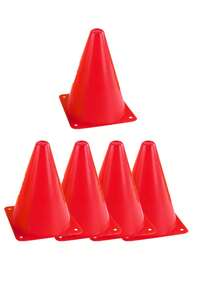 10个装儿童足球训练标准学校交通锥障碍标记桶，多锥桶运动器材，步法、敏捷性、速度训练辅助工具，红色