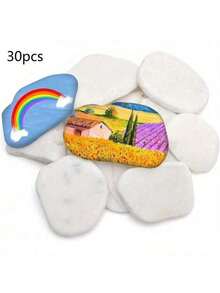 10pcs Flat Painting Stones, Painted Pebbles, Drawing Stones, Crafts Flat Pebbles, Decorative Stones Natural Stones, White Smooth Large Pebbles, Yard And Garden Decor - Outdoor And Garden Supplies 1.18-3.15 Inches - Multicolor - View 12