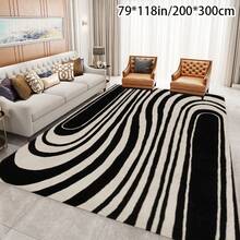 Nordic Beige And Black Striped Area Rug - Soft, Suitable For Living Room, Bedroom, Study, Dining Room, Home Office - 98inch X 118inch , 200cm X 300cm , Low, Rectangular Shape, Bedroom Rug | Geometric Pattern Mat | Living Room Carpet Design - 彩色 - 查看 4