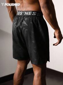 Boyfriend-Stil Herren Stier-Muster & Buchstaben Gurtband Lässig Shorts, Fitnessbekleidung, schwarze Gym Shorts, Athletische Shorts Schwarz, Herren Gym Shorts