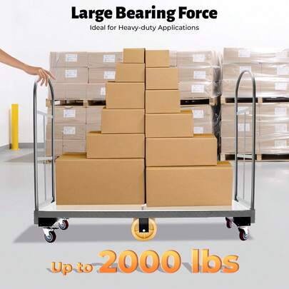 1PCS Heavy Duty U-Boat Platform Truck Dolly, Steel Deck Utility Cart Platform Hand Truck Cart, Trolley Steel Cart With Six Wheels, Heavy Duty Hand Trucks, Gray