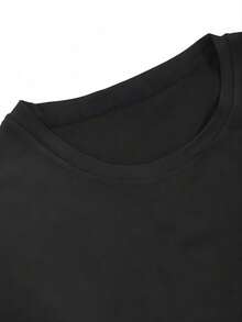 Women's Casual Black Knitted Short Sleeve Regular T-Shirt With Round Neck And Slight Stretch Fabric - Black - View 4