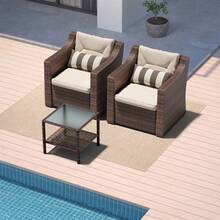 Outdoor Patio Sofa Set, 7/5/4/3/2 Piece Patio Conversation Set Outdoor Furniture Set, Wicker Lounge Chair With Ottoman Footrest, Coffee Table & Cushions (Brown/Grey) - màu nâu - Xem 16