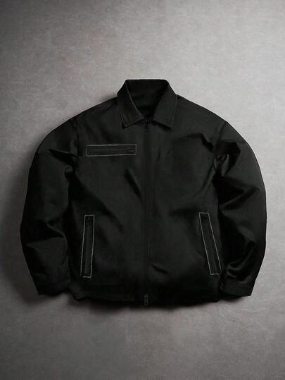 جاكيت رجالية مزودة بياقة وسحاب، مع جيوب عملية متعددة، بتصميم ضيق، مريحة للارتداء في مناسبات متنوعة