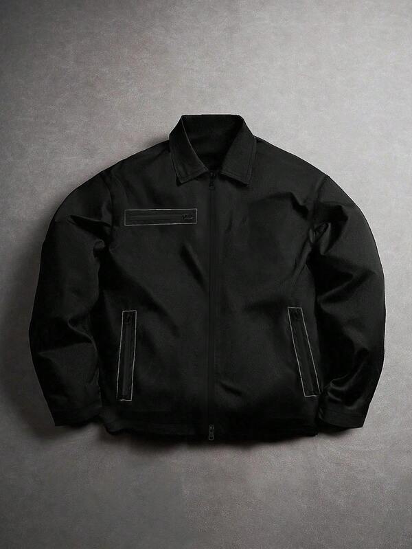 Chaqueta con cuello para hombres con cierre de cremallera, múltiples bolsillos prácticos, diseño slim fit, cómoda para usar en diversas ocasiones