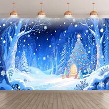 1 Pancarta grande de Navidad - Escena de bosque nevado y casa de pan de jengibre, para fiestas navideñas, reuniones familiares y celebraciones de invierno, sin necesidad de electricidad, decoración navideña, decoración de eventos festivos, escena invernal romántica, cabaña cubierta de nieve, tapiz de invierno, hermosa pancarta con escenario invernal