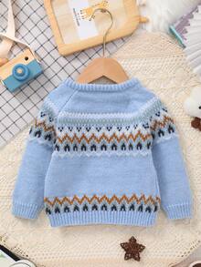 Infant Wave Pattern Solid Color Knit Pullover Sweater - Blue - View 7