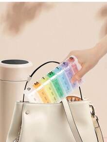 New 7-Day Rainbow Button Portable Travel Set Pill Box Storage Box, Convenient 7-Day 28-Grid Rainbow Pill Box, Daily Tablet Vitamin Storage PP Pill Box, Large Capacity Independent Partition Sealed Moisture-Proof Visible Medicine Storage Box.