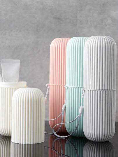 1 pieza Estuche portátil para cepillo de dientes de viaje con vaso para enjuague bucal - Práctico vaso para cepillado y cilindro para enjuague dental como artículo esencial para el baño y viajes, botellas de viaje a prueba de fugas para exteriores y negocios