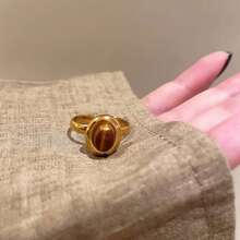 3-Piece Bohemian Style Golden Tiger Eye Stone 3-Piece Set Of Rings, Adjustable Loop Mouth For Easy Wearing, Super Romantic Birthday Gift For Girlfriend/Stylish Anniversary Gift For Daily Commuting Shirt Look Neat/Party Party Party Wear Sequin Skirt Super Outfit - Vàng - Xem 6