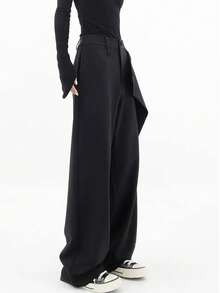 Women's Wide Leg Suit Pants, Loose Black Trousers, Asymmetrical Straight Leg Pants, Fashionable Casual Thin Dress Pants For Spring/Summer