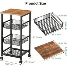 Fruit Basket Vegetable Stand Kitchen Pantry, Pull Out Metal Wire Basket With Wood Top Fruit Vegetable Onions Potatoes Snacks - 11.8"D X 15.7"W X 33.7"H - View 2